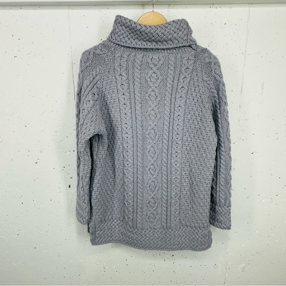 Carraig Donn Irish XL Gray 100% Wool Fisherman  Cable Knit Turtleneck Sweater - Picture 8 of 13